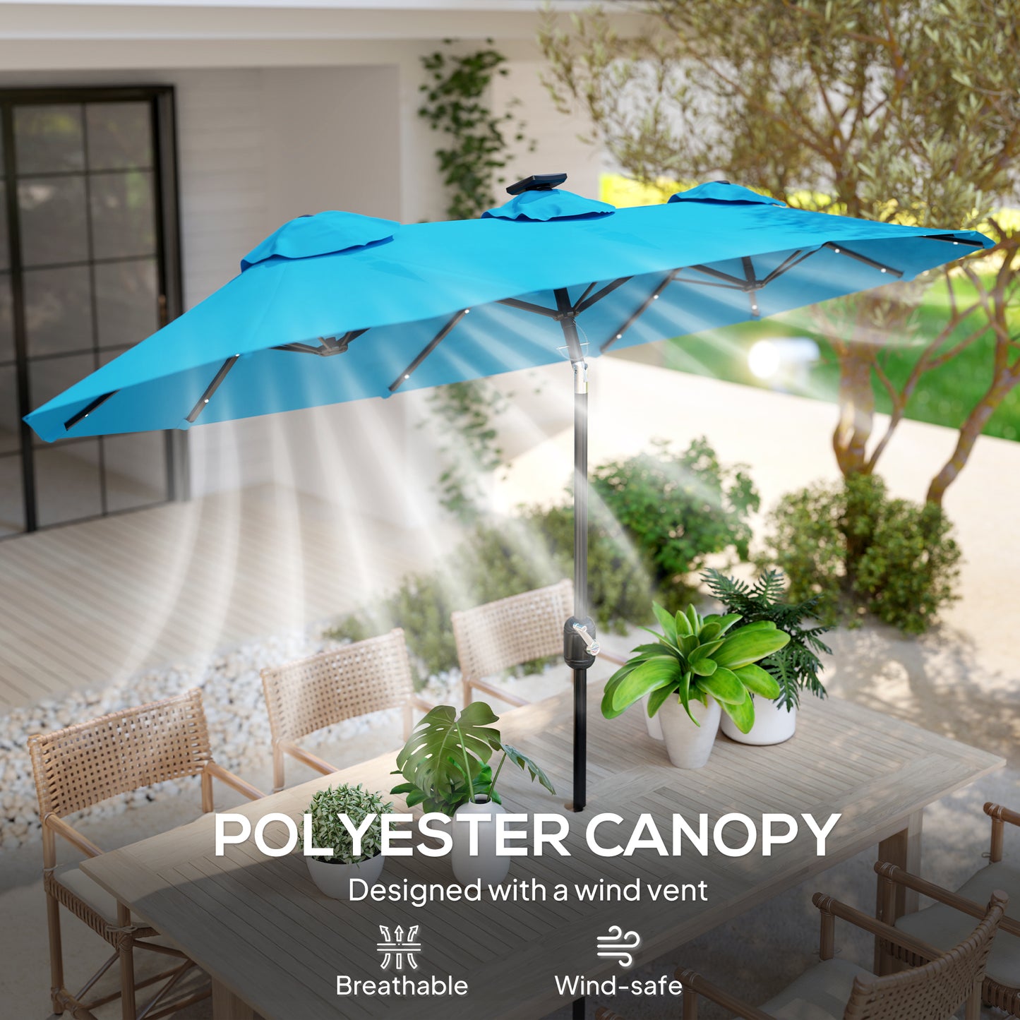 Double-Sided Outdoor Umbrella with LED Lights - Light Blue
