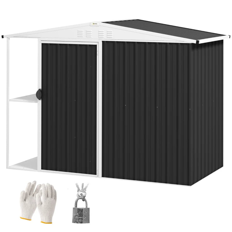 8ft Metal Outdoor Garden Shed with Lock & Vents - Dark Gray