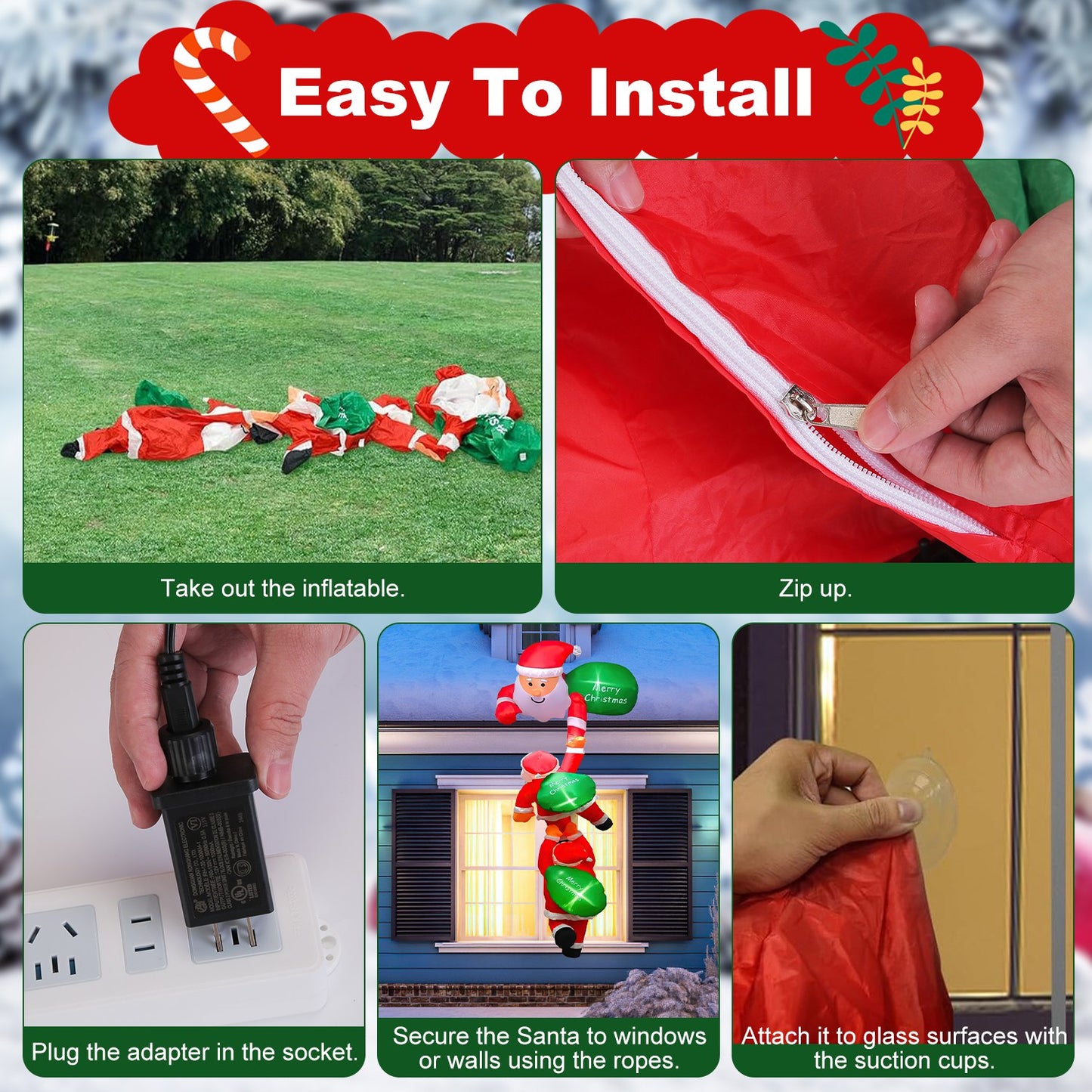 8FT Inflatable Santa Claus with LED Lights - Christmas Decoration