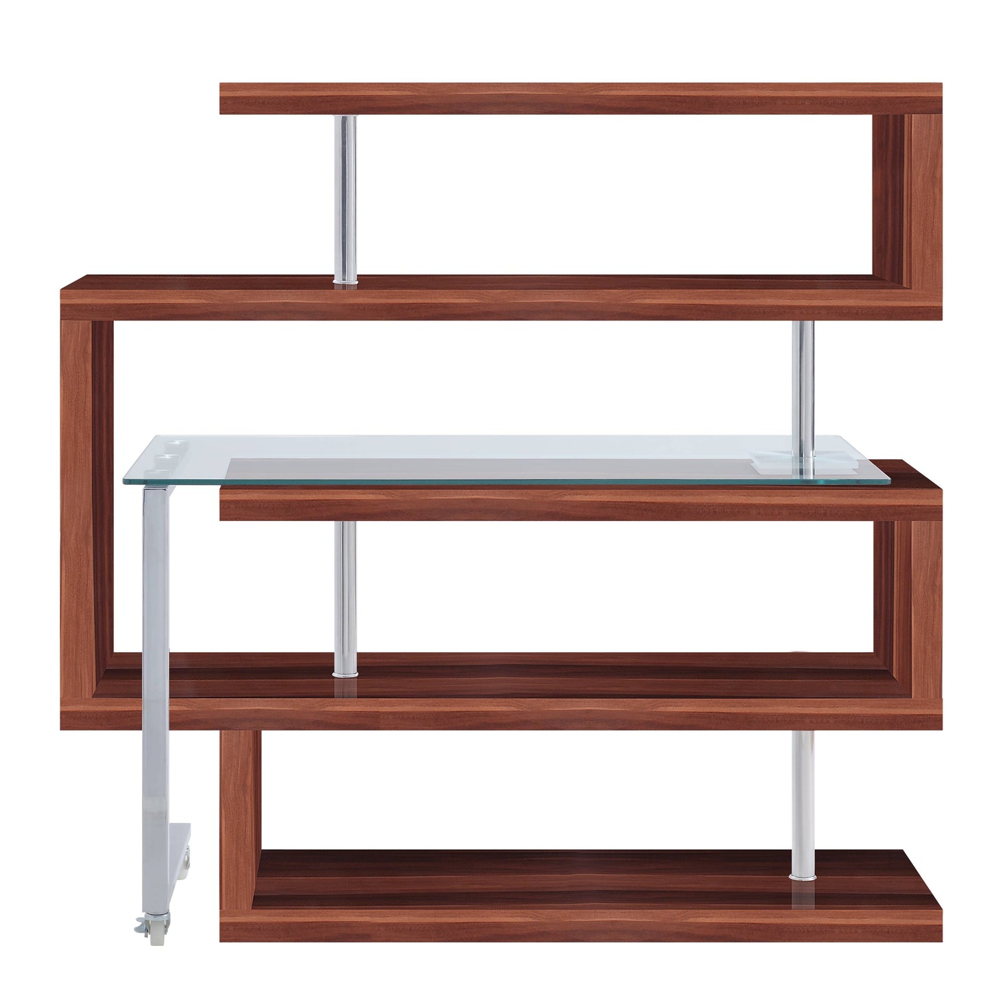 Clear Glass & Chrome Writing Desk with Shelf - Walnut Finish