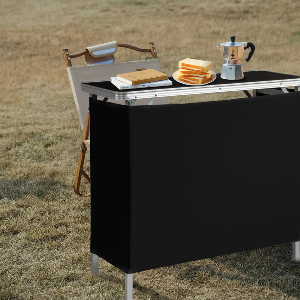 Portable Folding Bar Table with Shelf and Black Skirt - Indoor Outdoor Event Stand
