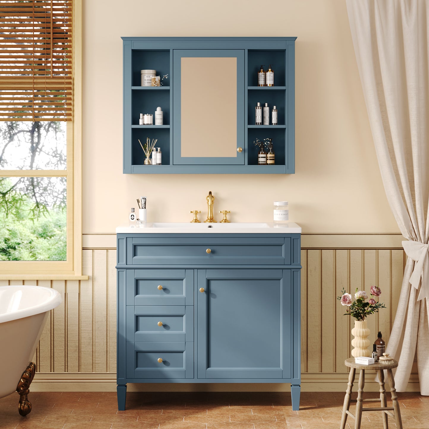 36'' Indigo Blue Bathroom Vanity with Medicine Cabinet & Sink