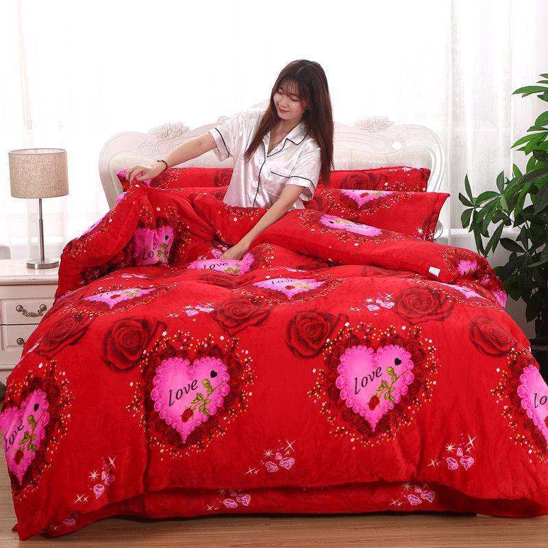 Winter Double-Sided Fleece Coral Quilt Cover Set - Thickened Warm Bedding