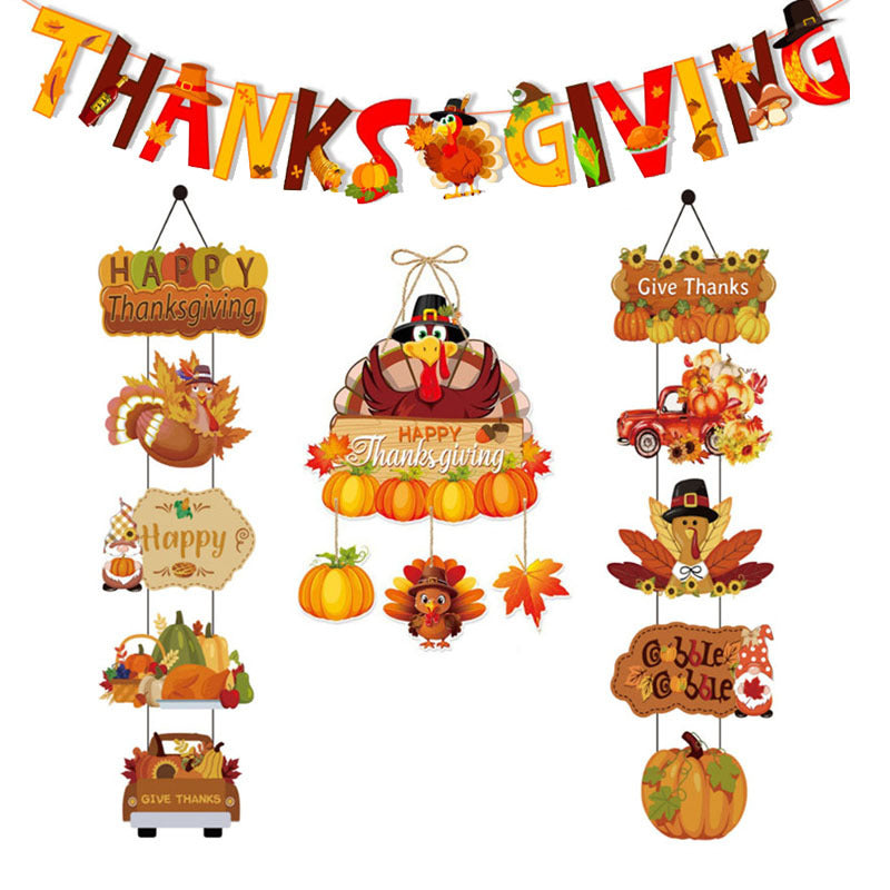 Thanksgiving Decoration Set - Autumn Harvest Flag & Hanging Flags for Party & Home