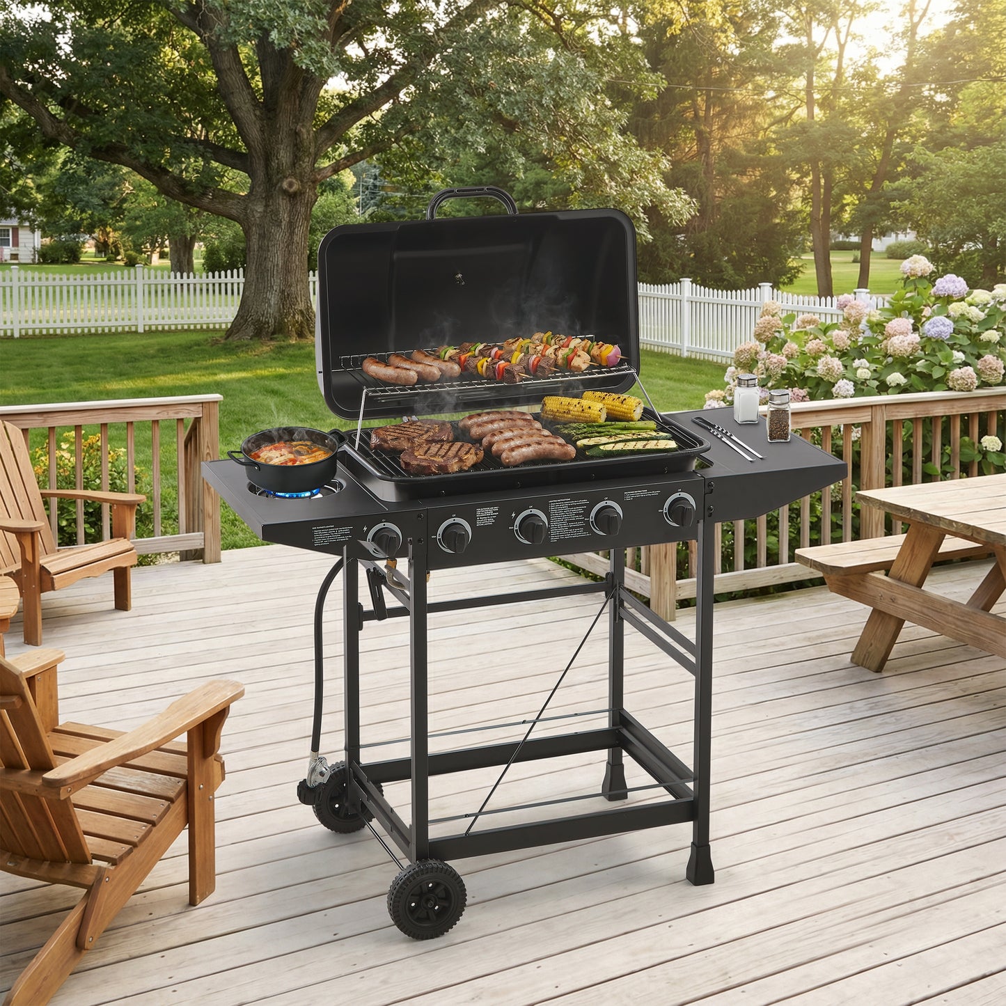 4 Burner Propane Gas Grill with Side Burner - Black