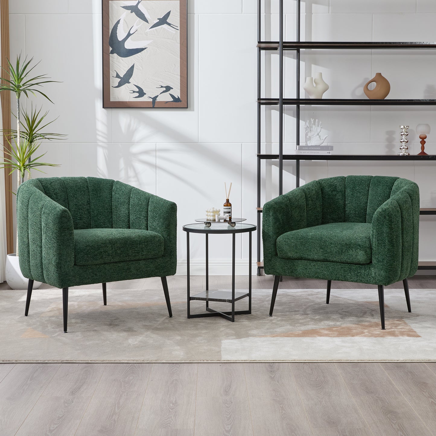 Modern Chenille Barrel Accent Chair with Metal Legs - Green