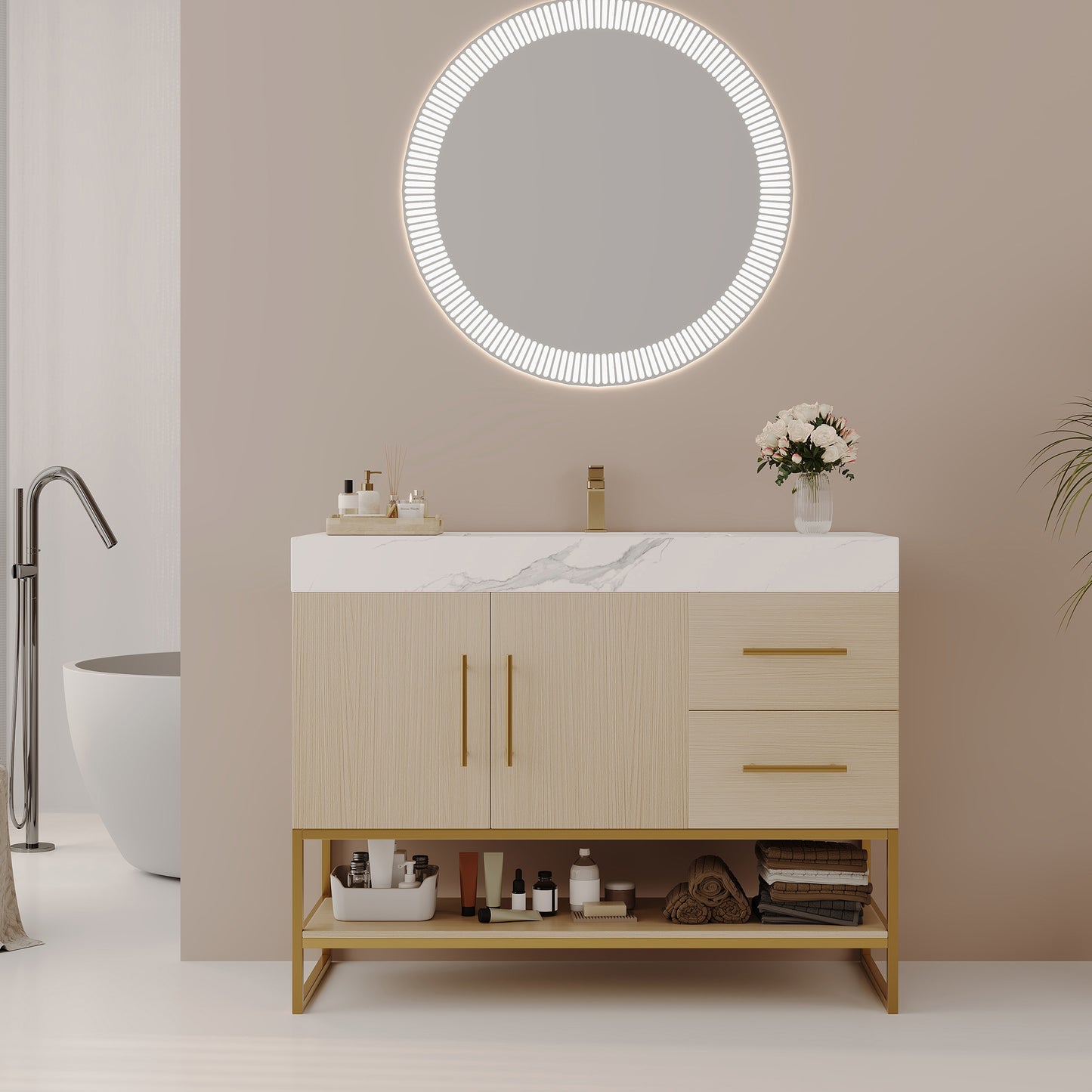 36" Modern Free-Standing Bathroom Vanity with Sintered Stone Top