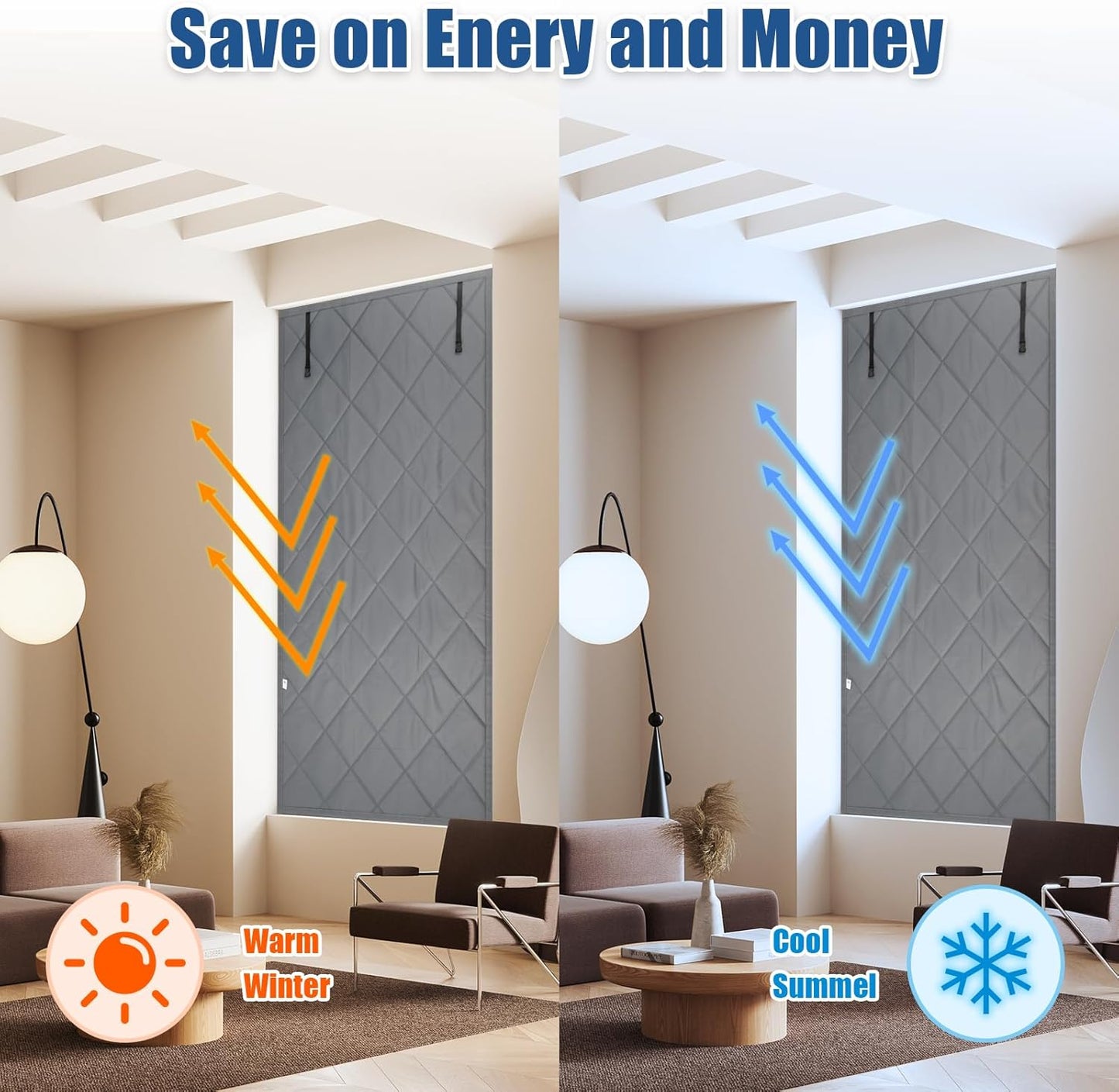 Insulated Roll-Up Door Curtain for Cold Weather Windproof Thermal Door Drape