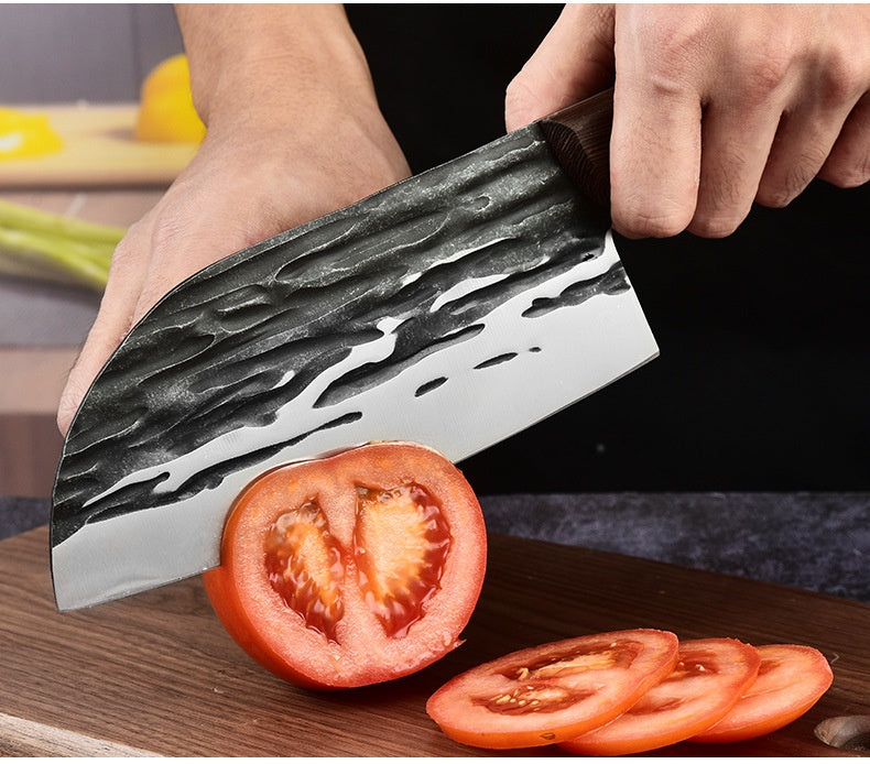 Stainless Steel Kitchen Slicing Knife with Wooden Handle - Forging Pattern, Dual-Purpose