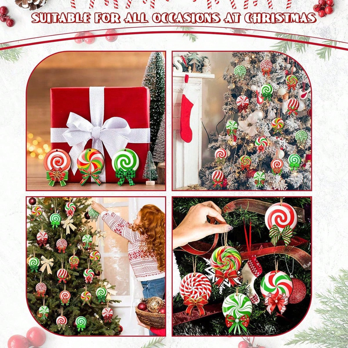 24-Piece Colorful Peppermint Christmas Tree Ornaments Set