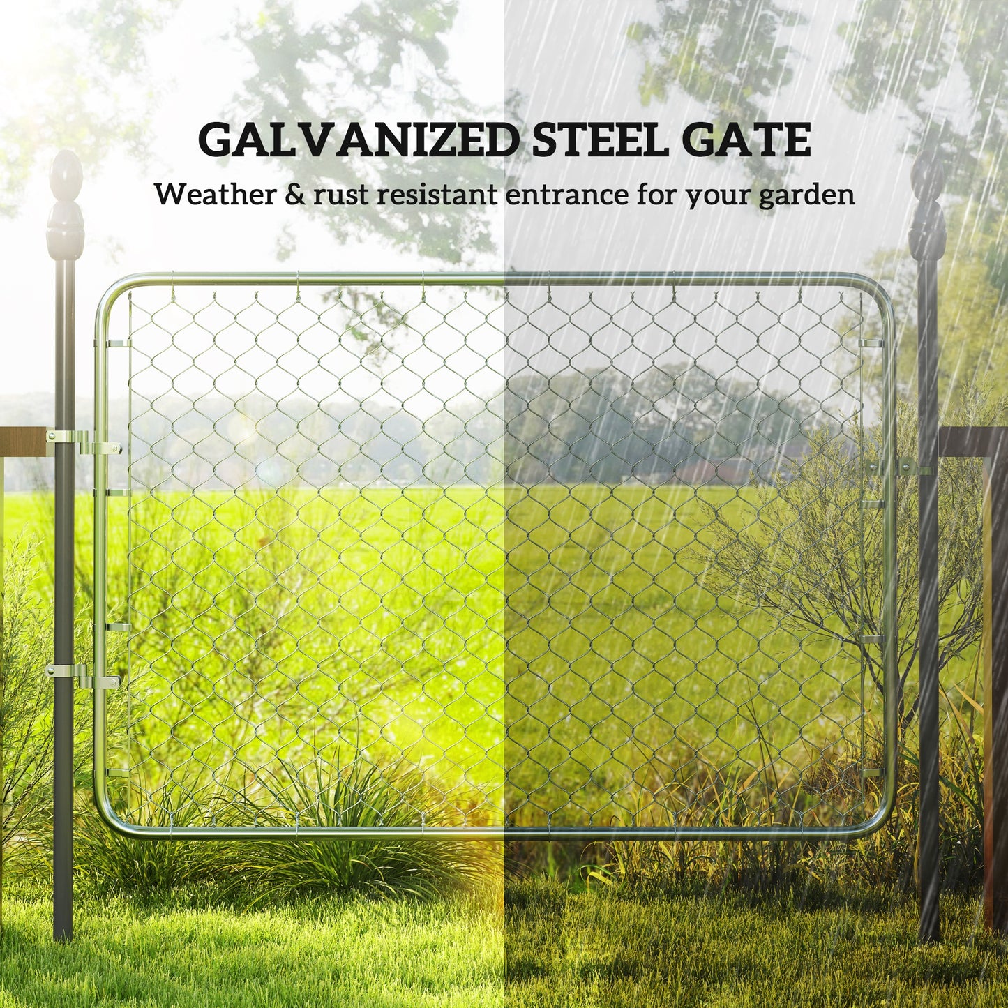 Galvanized Steel Garden Gate - 47.2 x 70.9 in., Silver