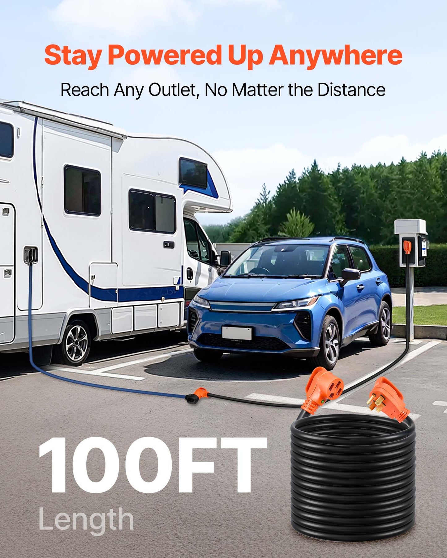 100FT Heavy-Duty 50A RV Extension Cord NEMA 14-50P to 14-50R ETL Rated Black