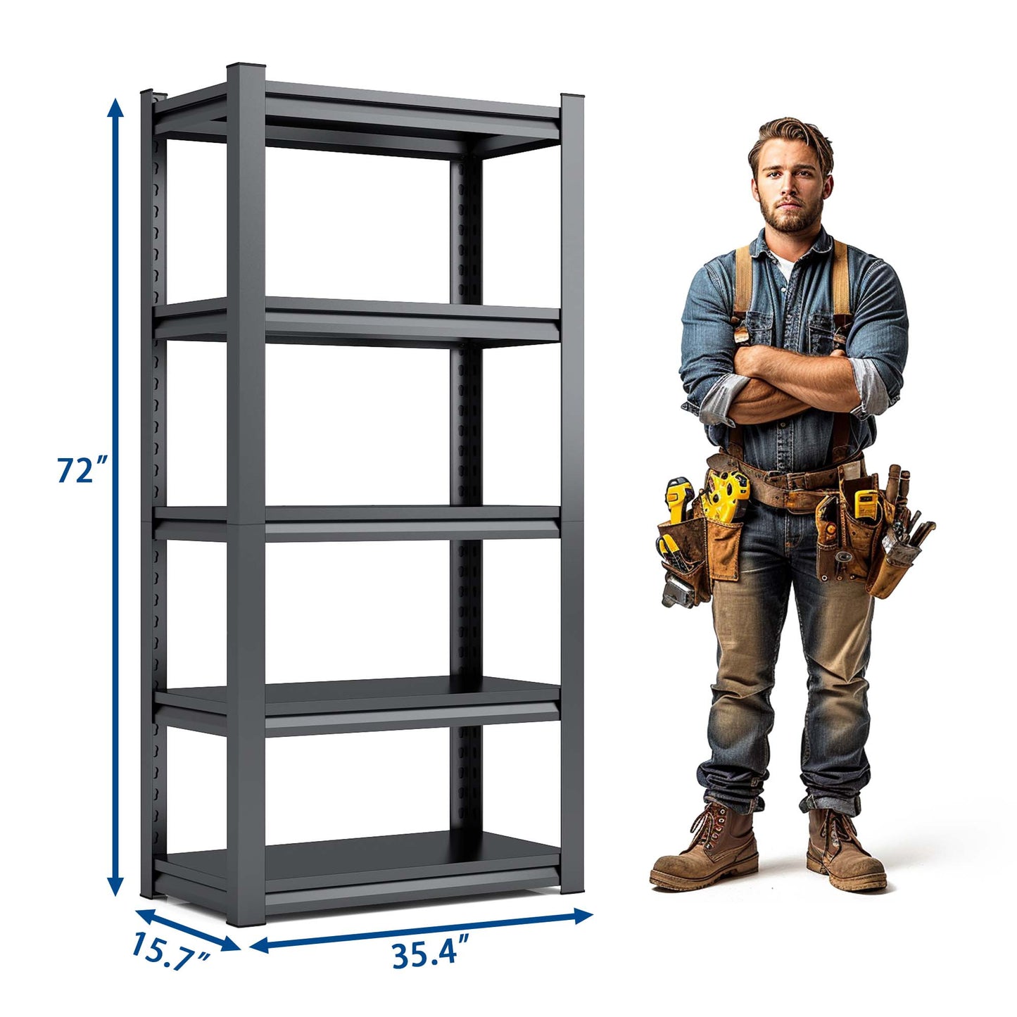 72 H 5 Tier Metal Shelves For Storage Garage Shelving 2000LBS Heavy