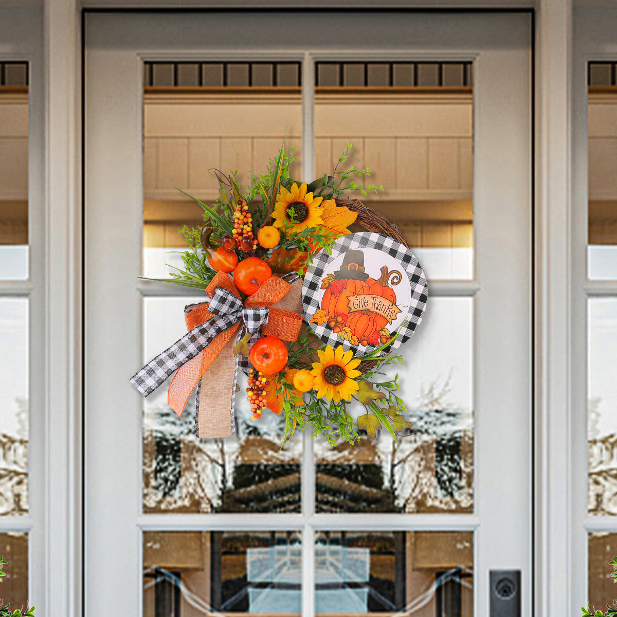Thanksgiving Pumpkin Wooden Wreath Sign Pastoral Decor - Model A3-3
