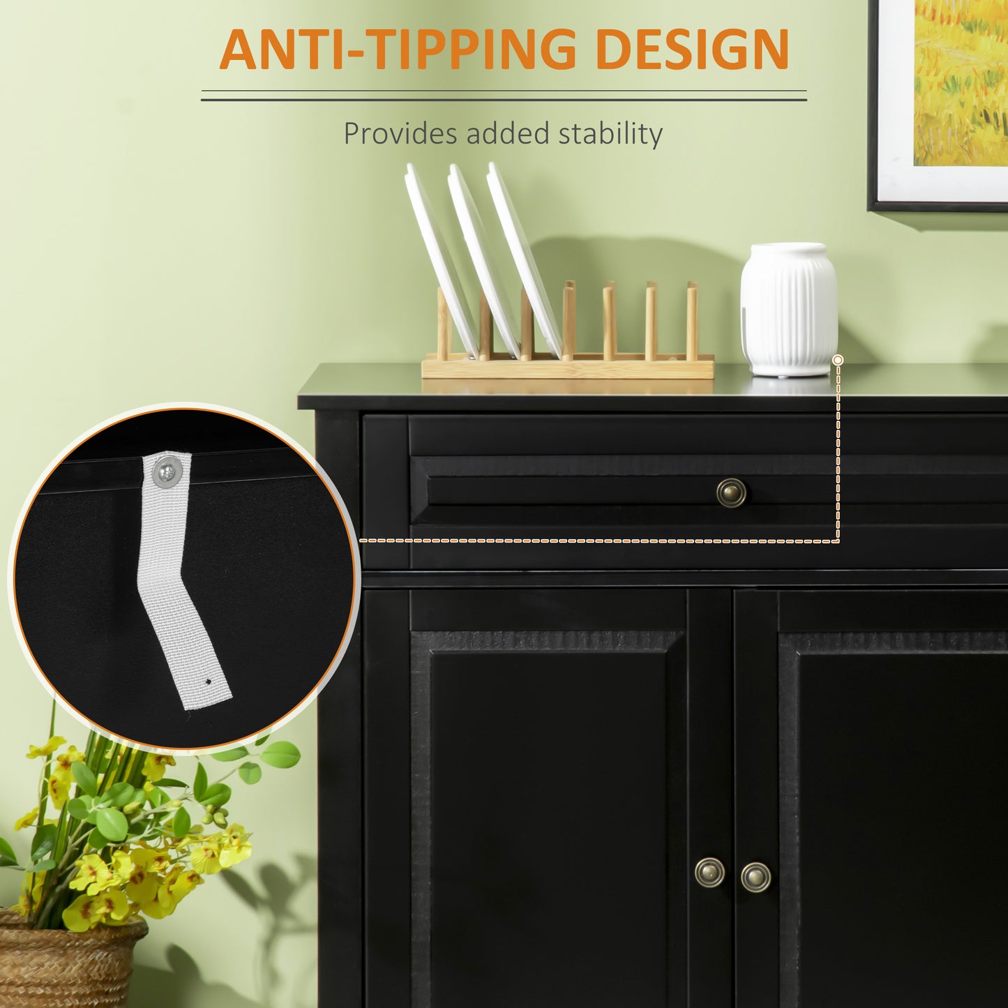 Modern Black Sideboard Buffet Cabinet with Adjustable Shelves
