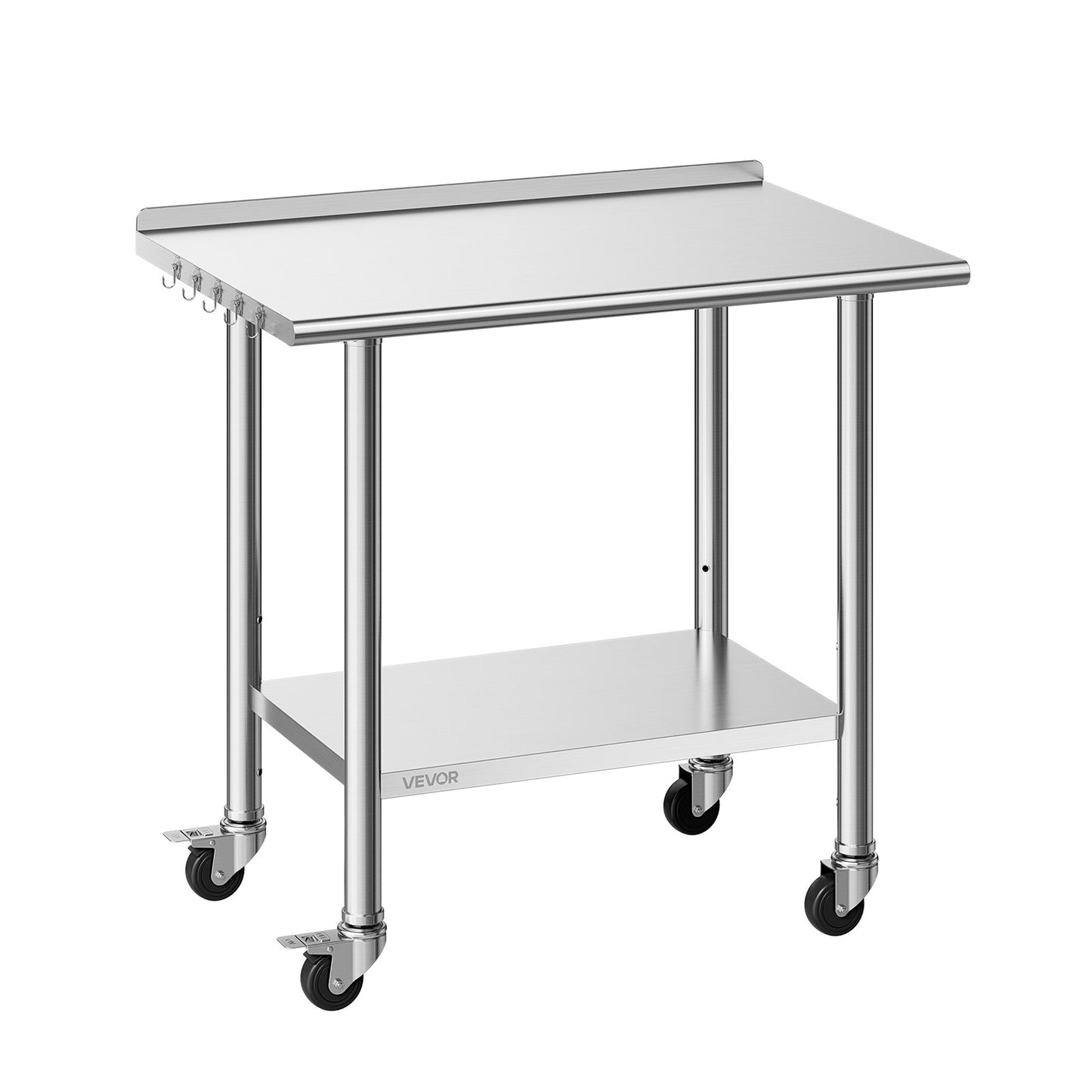 Stainless Steel Food Prep Table 24x36 Inch with Wheels & Backsplash - Commercial Kitchen Workstation