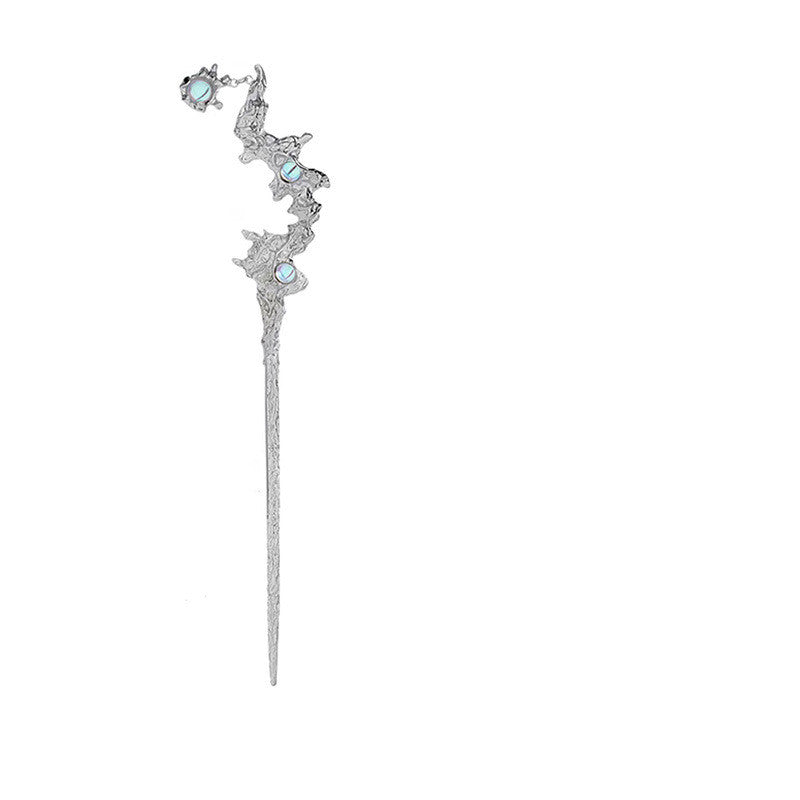 Chinese Moonstone Hair Headband with Electroplated Copper Finish - Hanfu Style
