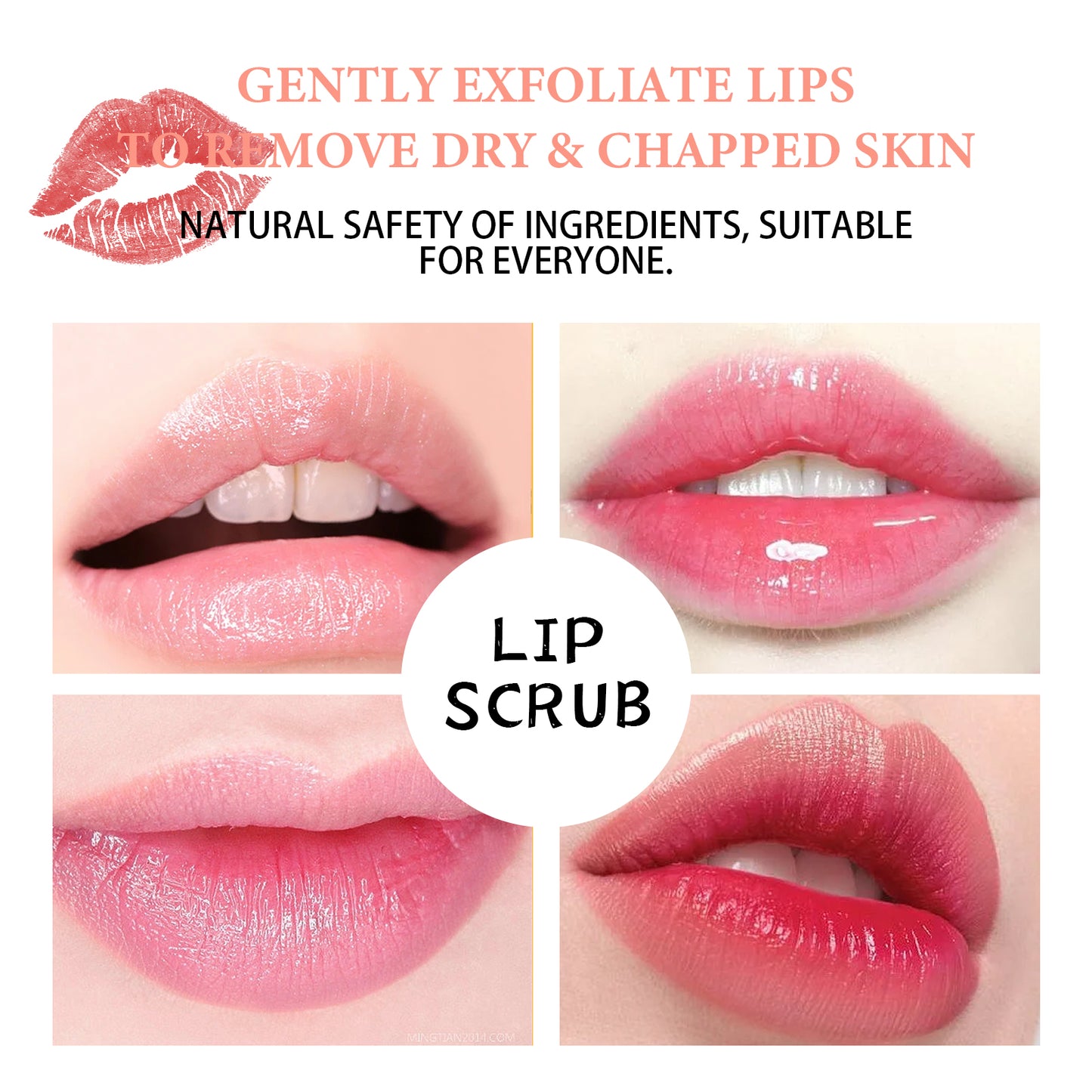 Strawberry Lip Scrub with Jojoba & Coconut Oil for Exfoliating Dry Lips