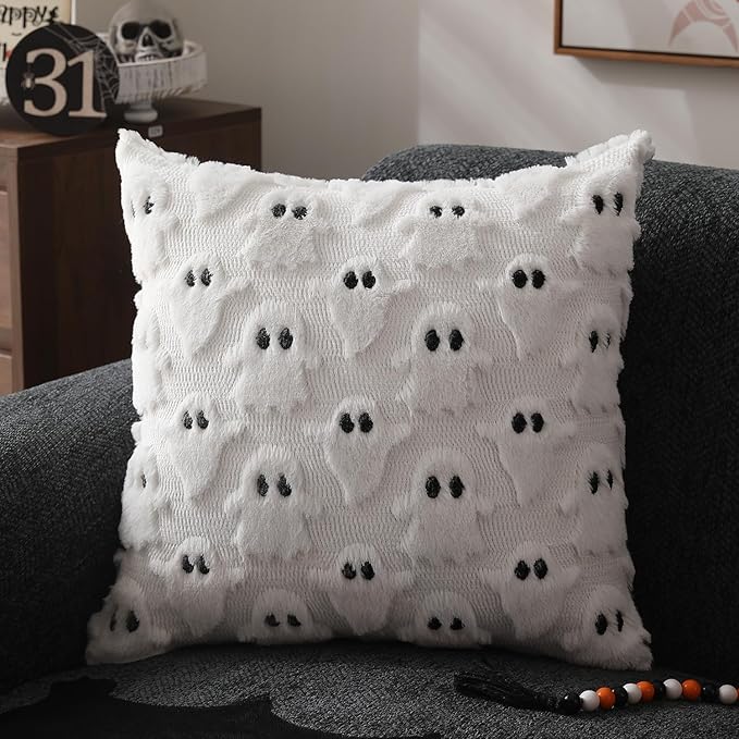 Halloween Ghost Throw Pillow Cover 18x18 Inch Plush Cushion Case for Couch Sofa Bed