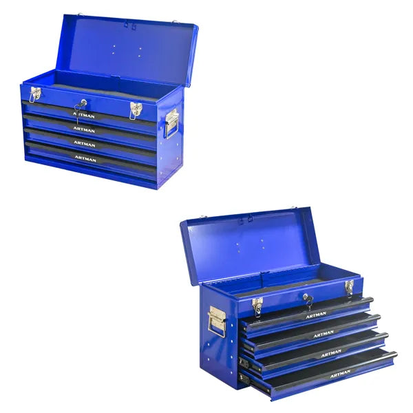 20-Inch Portable Steel Tool Box with Drawers and Lock - Blue