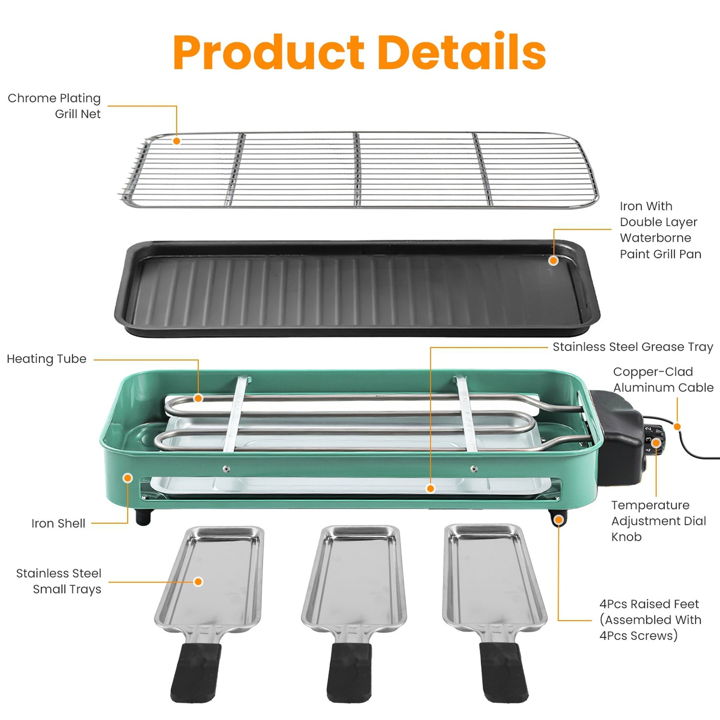 2000W Electric Indoor Grill - 2-in-1 BBQ & Baking Tray