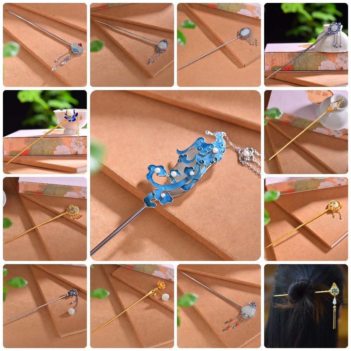 Hetian Jade S925 Silver Hairpin with Enamel – Multiple Styles