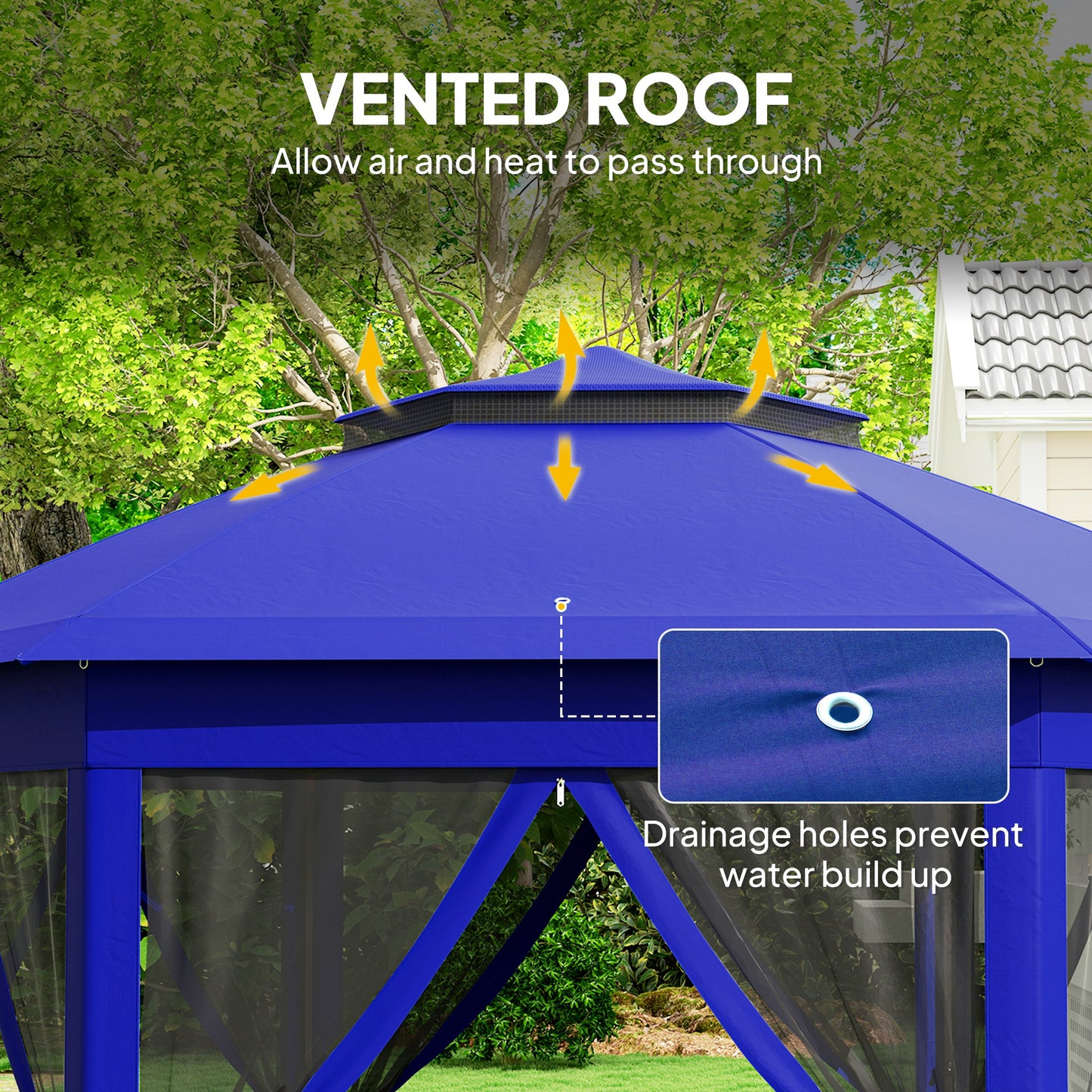 13' Hexagonal Pop Up Gazebo Canopy with Mesh Sidewalls - Blue