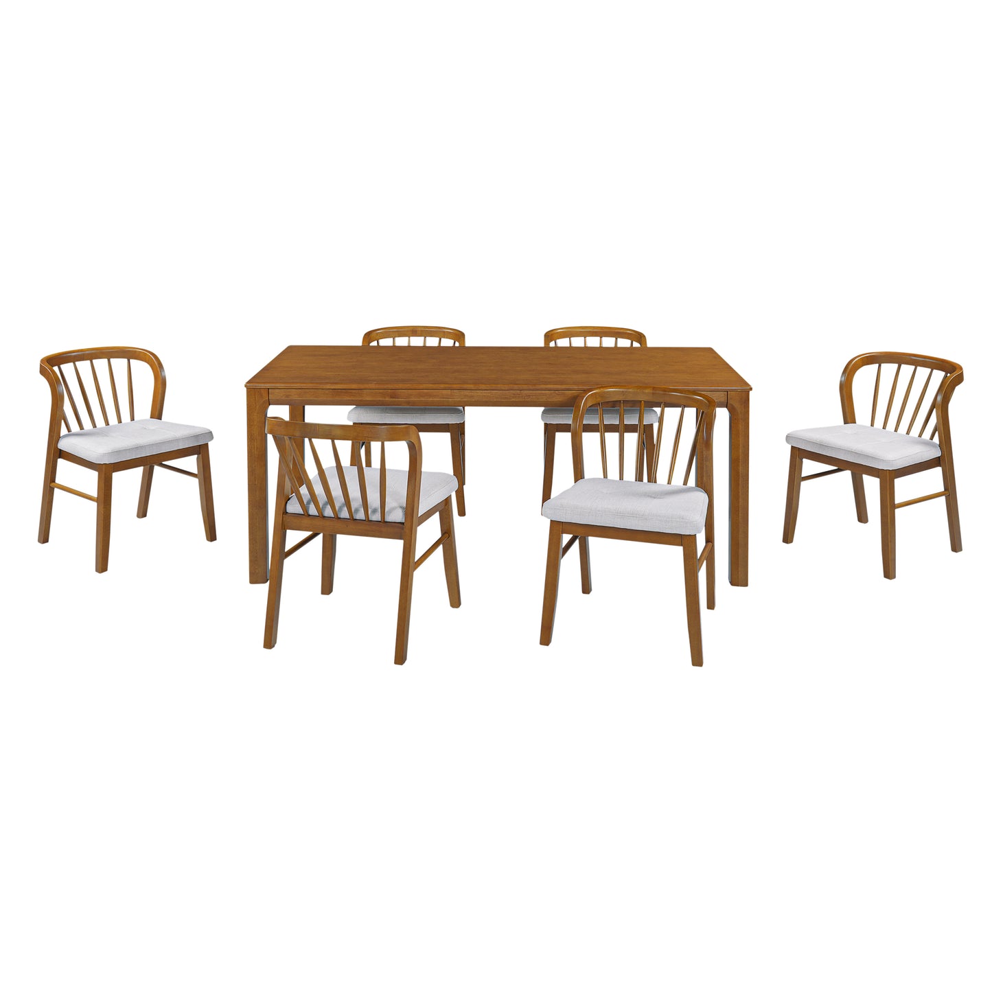 Mid-Century Modern Rubber Wood Dining Chairs - Set of 2, Walnut & Beige