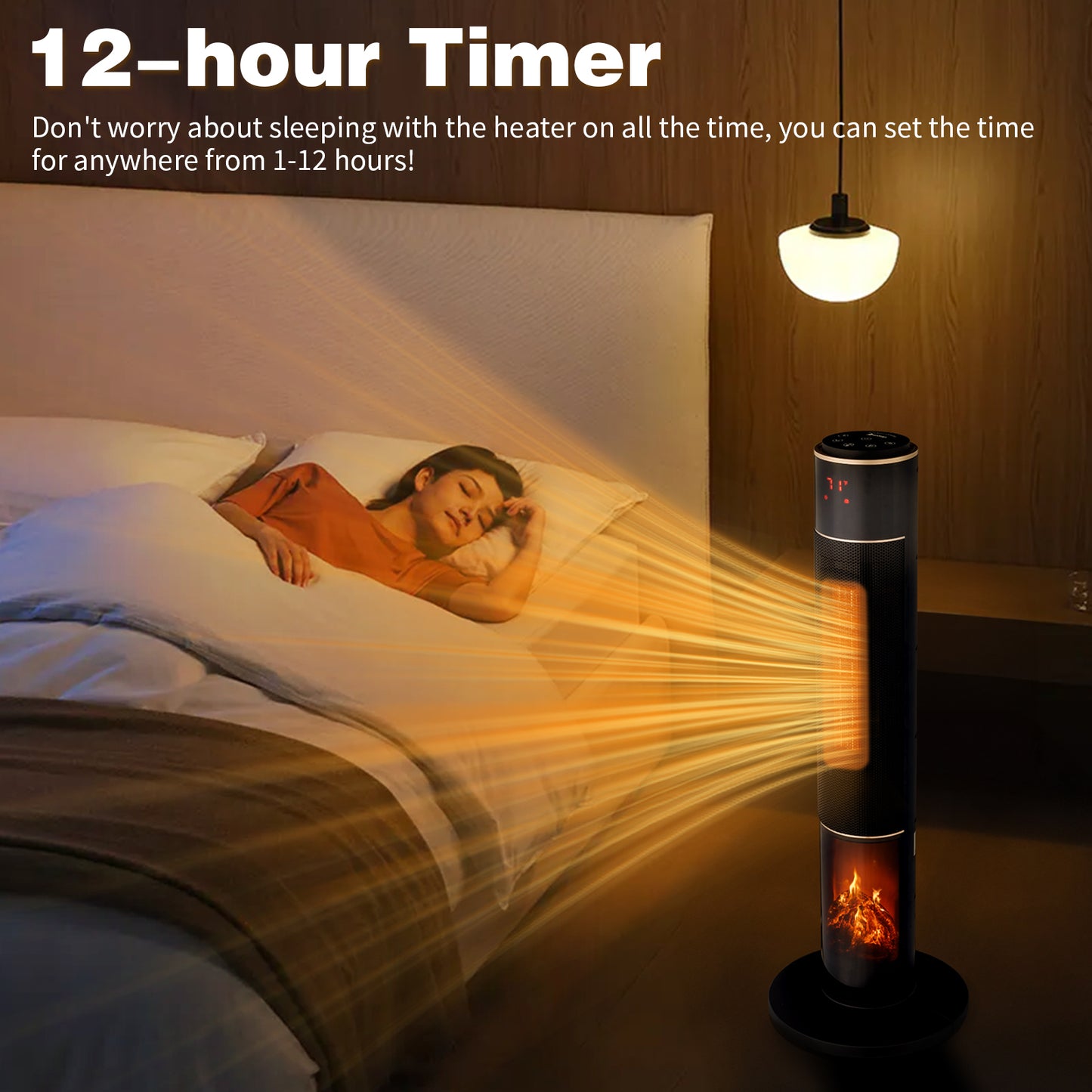 32inch Tower Space Heater with 3D Flame Effect, 1500W Portable Electric Heater with Thermostat, Oscillation, Timer & Remote