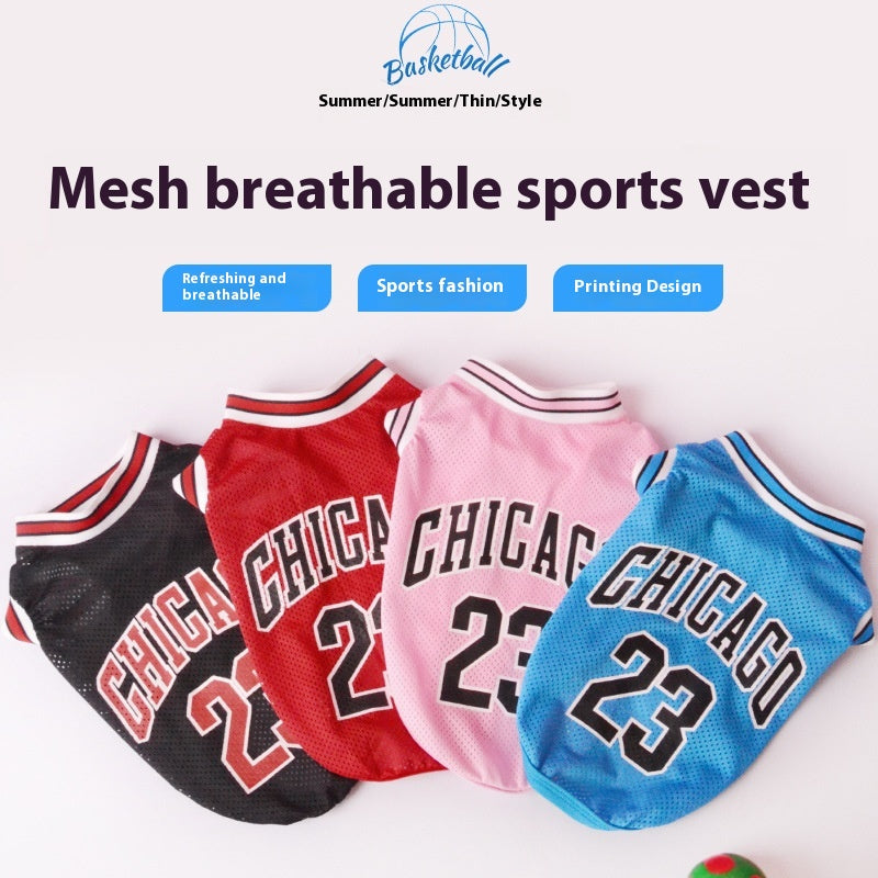 Large Mesh Basketball Dog Vest - Summer Pet Clothes for Active Dogs