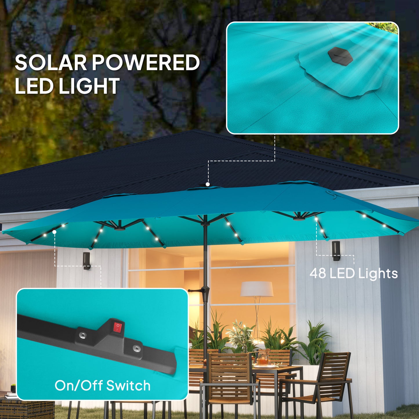 13ft Double-Sided Patio Umbrella with Solar Lights - Blue