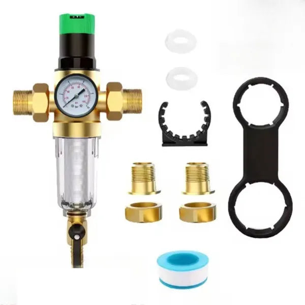 Water Pressure Reducer with Gauge & Mesh Filter for RV and Home Plumbing