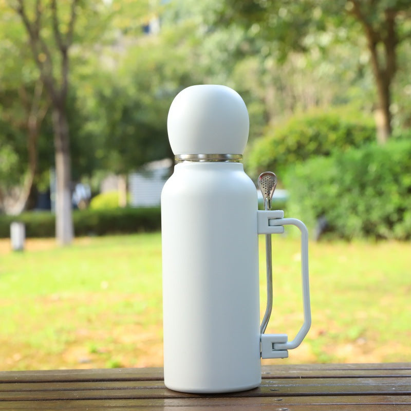 Portable Insulated Travel Mug with Straw and Spoon - Leakproof, Keeps Drinks Hot or Cold