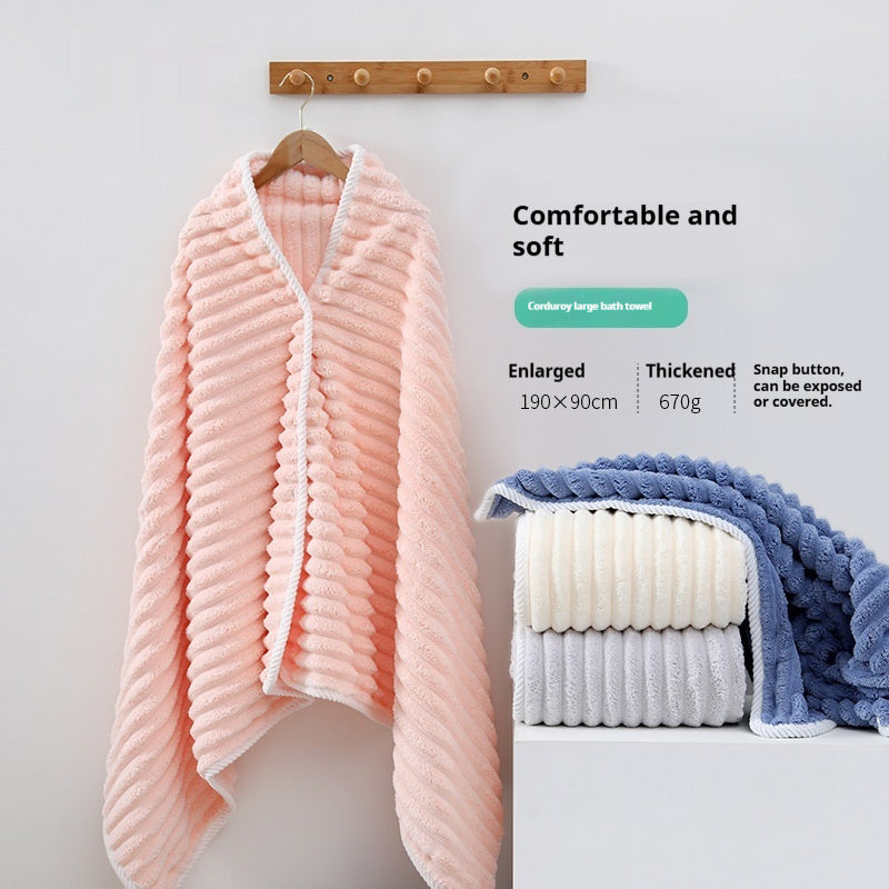 Large Thickened Coral Fleece Bath Towel - Soft, Absorbent & Cozy