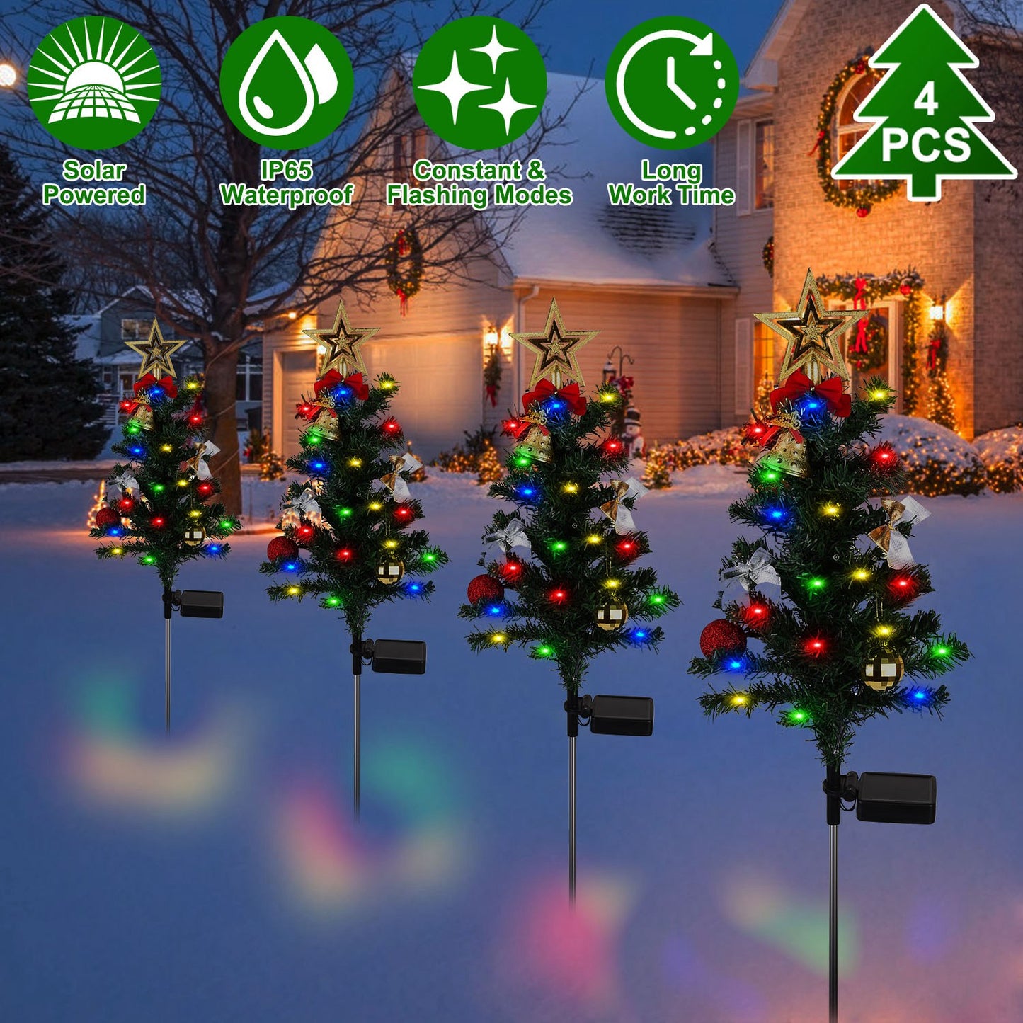 Solar Christmas Tree Lights - 4 Pack 20 LEDs Garden Decoration