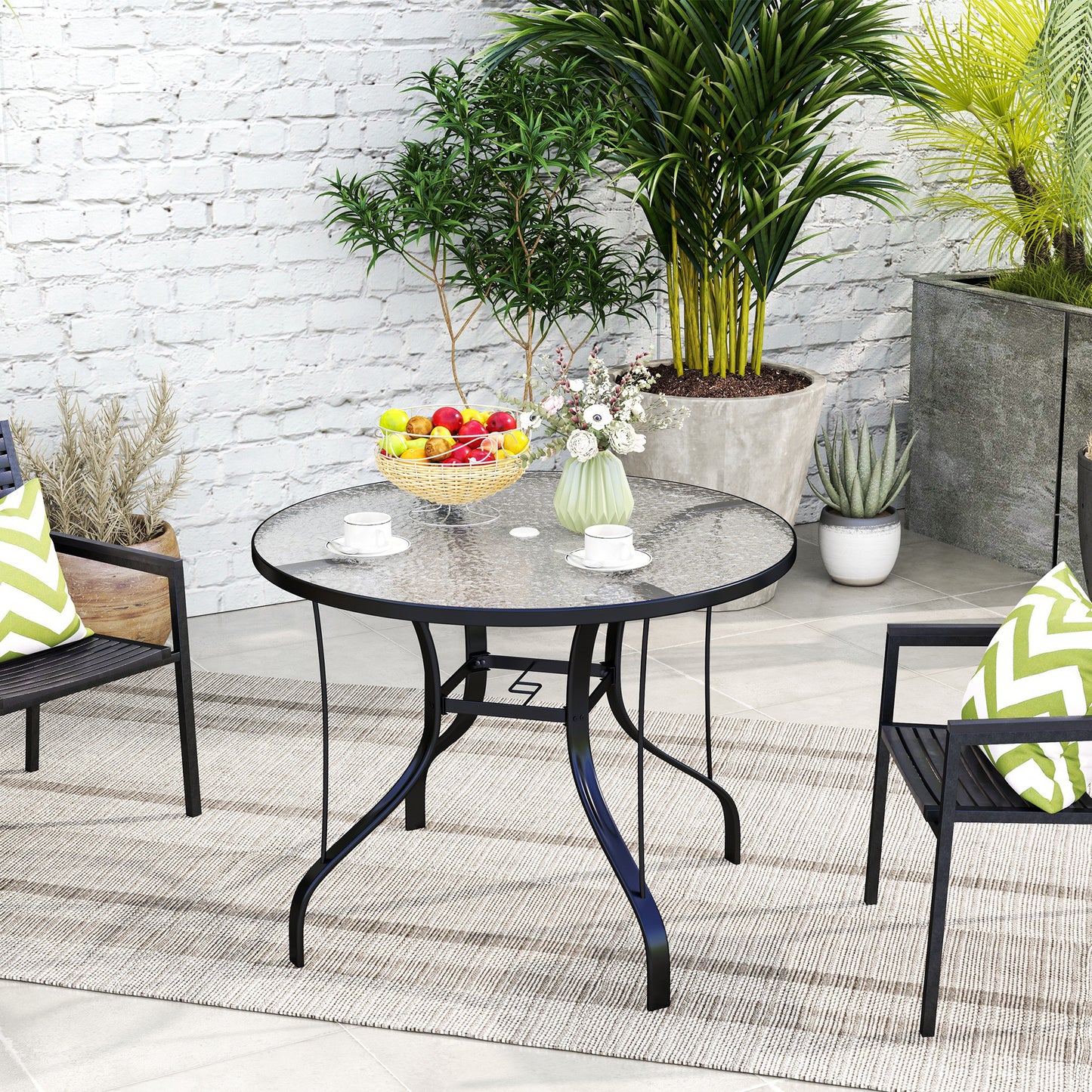 38" Round Outdoor Dining Table with Umbrella Hole - Black