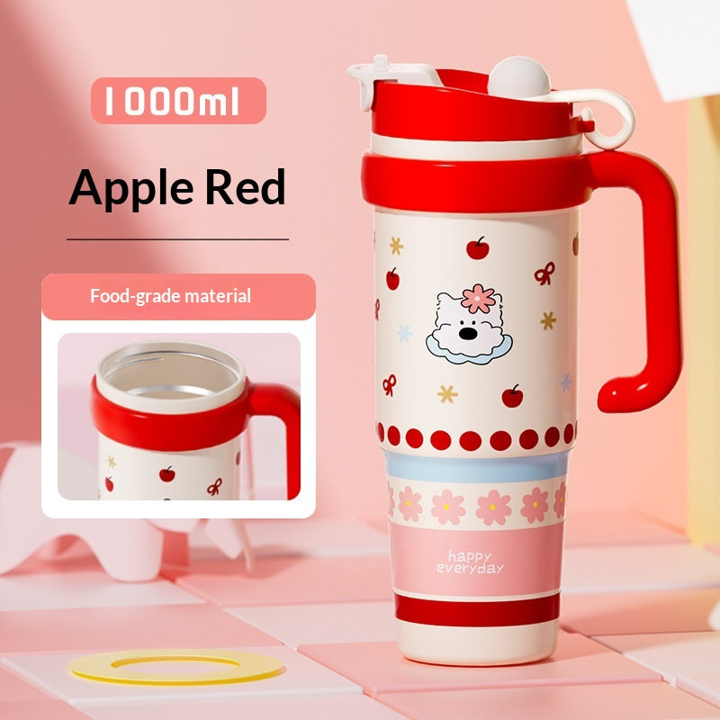 Large Capacity Thermal Insulation Cup with Straw - Stainless Steel Travel Mug