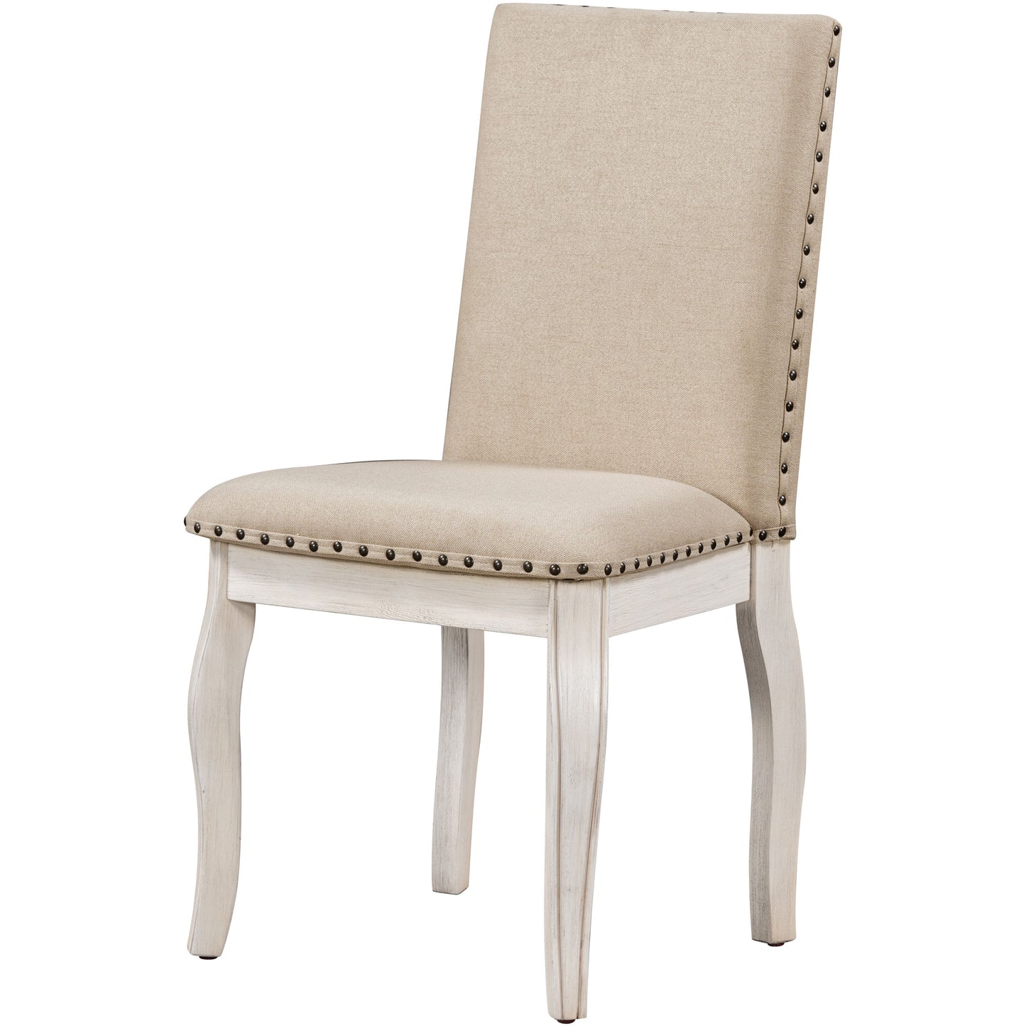 Set of 2 Upholstered Dining Chairs with Nailhead - Antique White