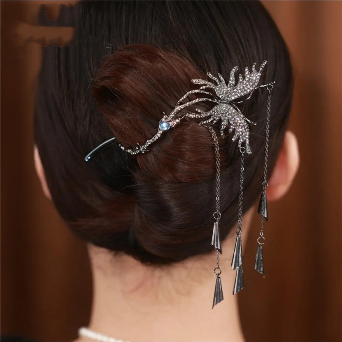 Silver Brass Alloy Butterfly Hairpin with Zircon Sparkle - Women's Hair Accessory