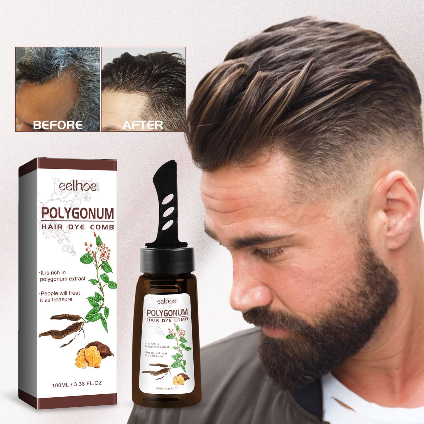 Polygonum Root Hair Dye Comb - Nourishing Black Hair Color Treatment