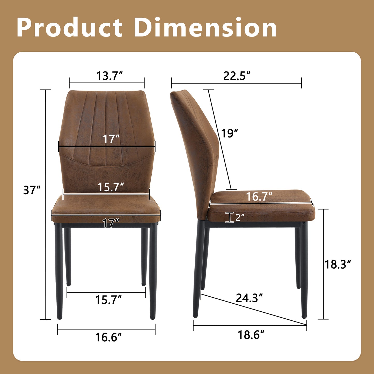 Set Of 4 Brown - And Black Dining Chairs With Shell Pattern, 37