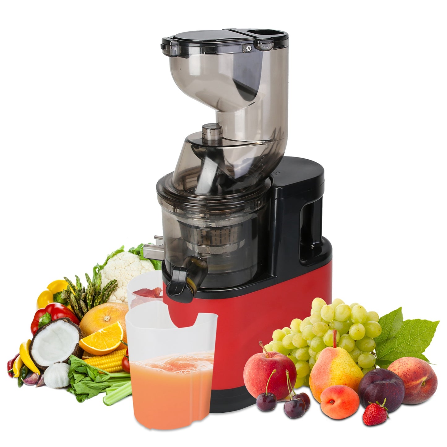 Cold Press Juicer Machine 300W Slow Masticating Juicer with Reverse Function - Red