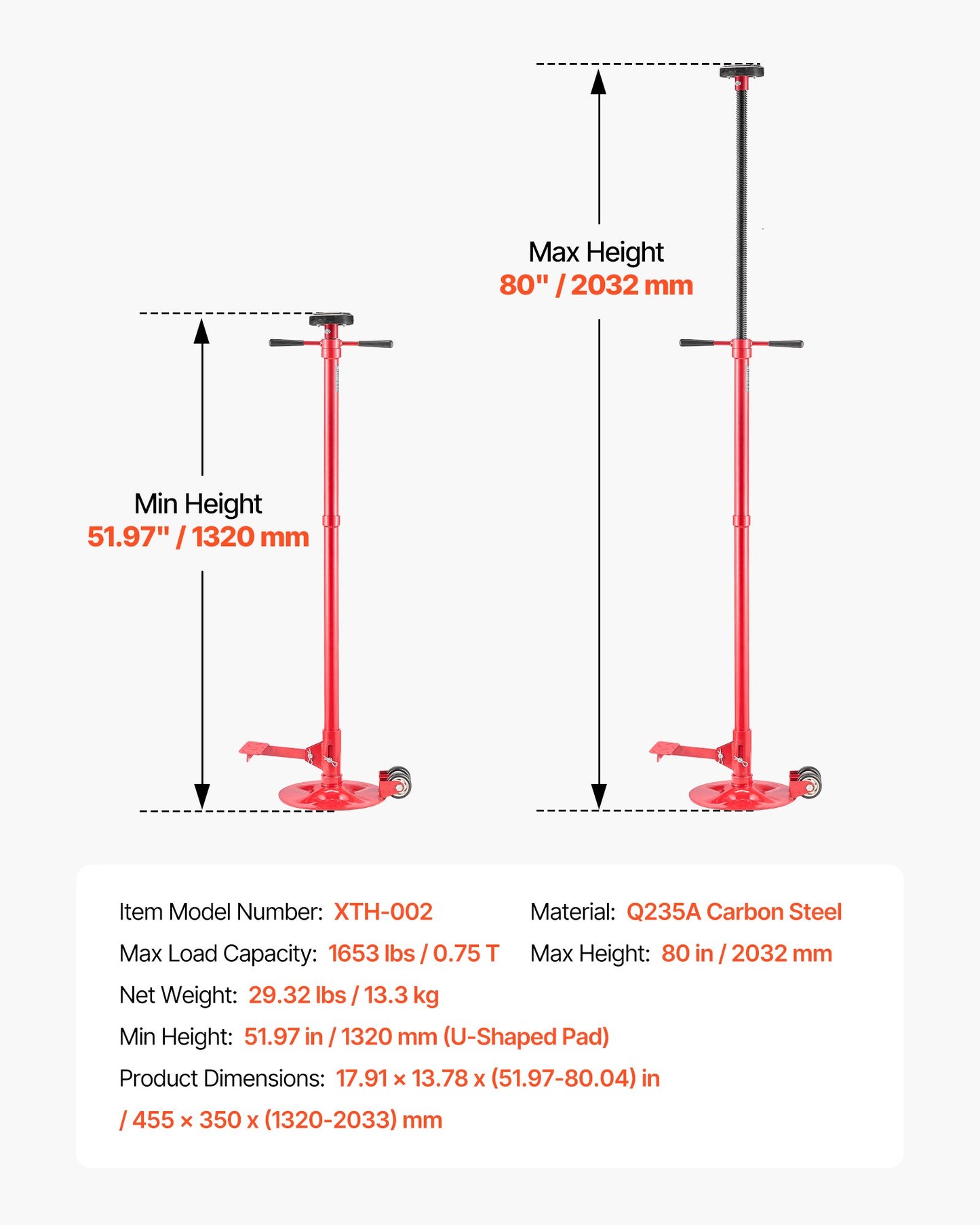 Heavy Duty Vehicle Support Stand 3-4 Ton Capacity with Wheels & Adjustable Height