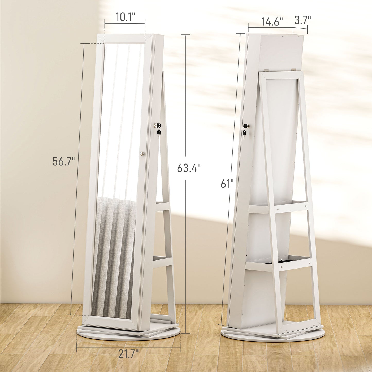 360° Swivel Jewelry Armoire with Full-Length Mirror - White