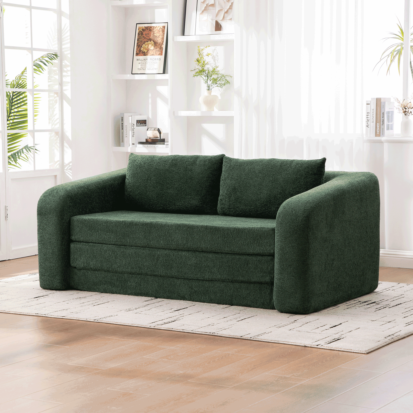 71" Convertible Chenille Loveseat Sofa Bed with Pillows - Green
