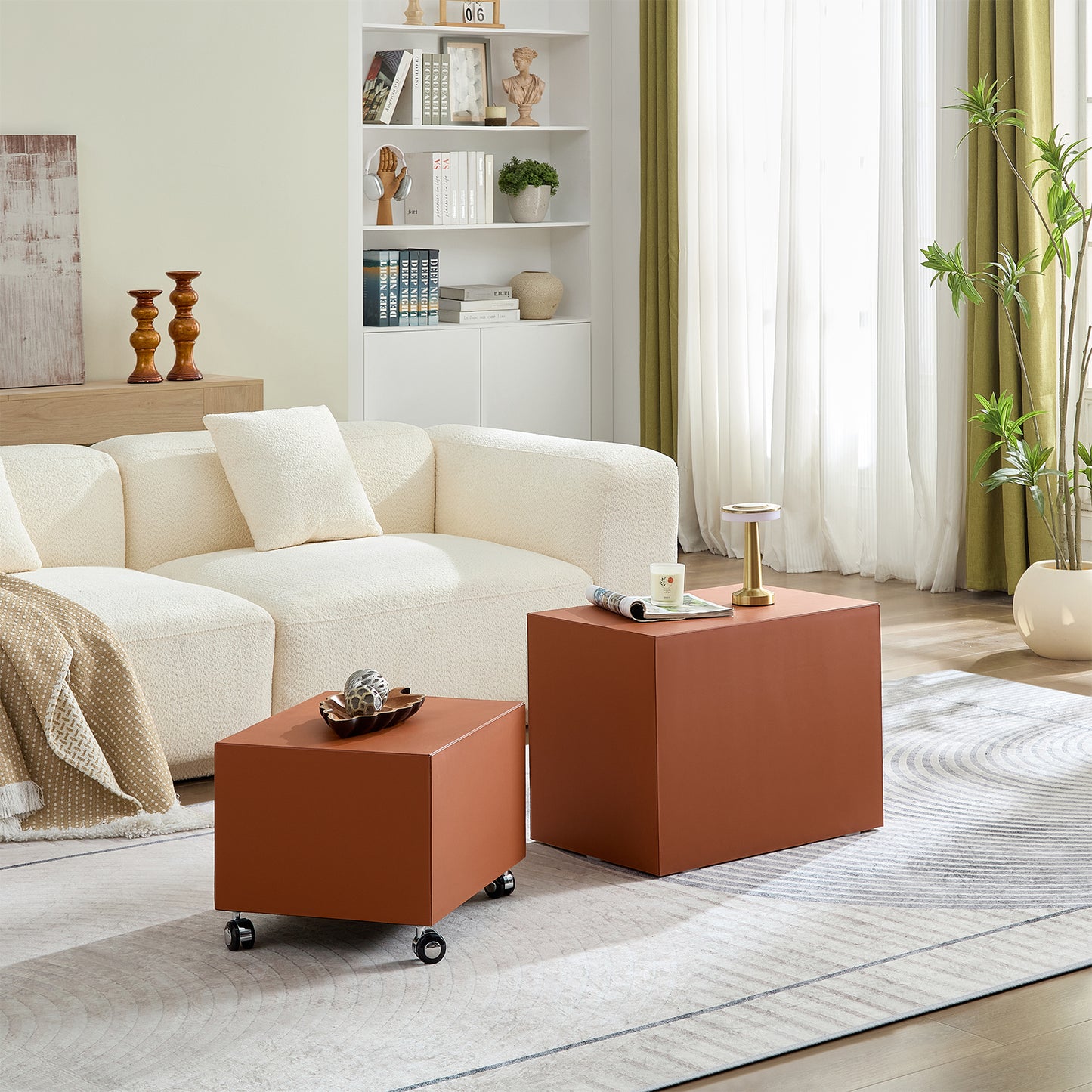 Modern Orange MDF Saddle Leather Table -Two Compact Sizes, Perfect