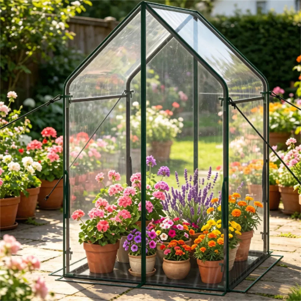 Portable Mini Greenhouse 36x36x60 Inches with PE Bottom Mat, Wind-Resistant Metal Frame