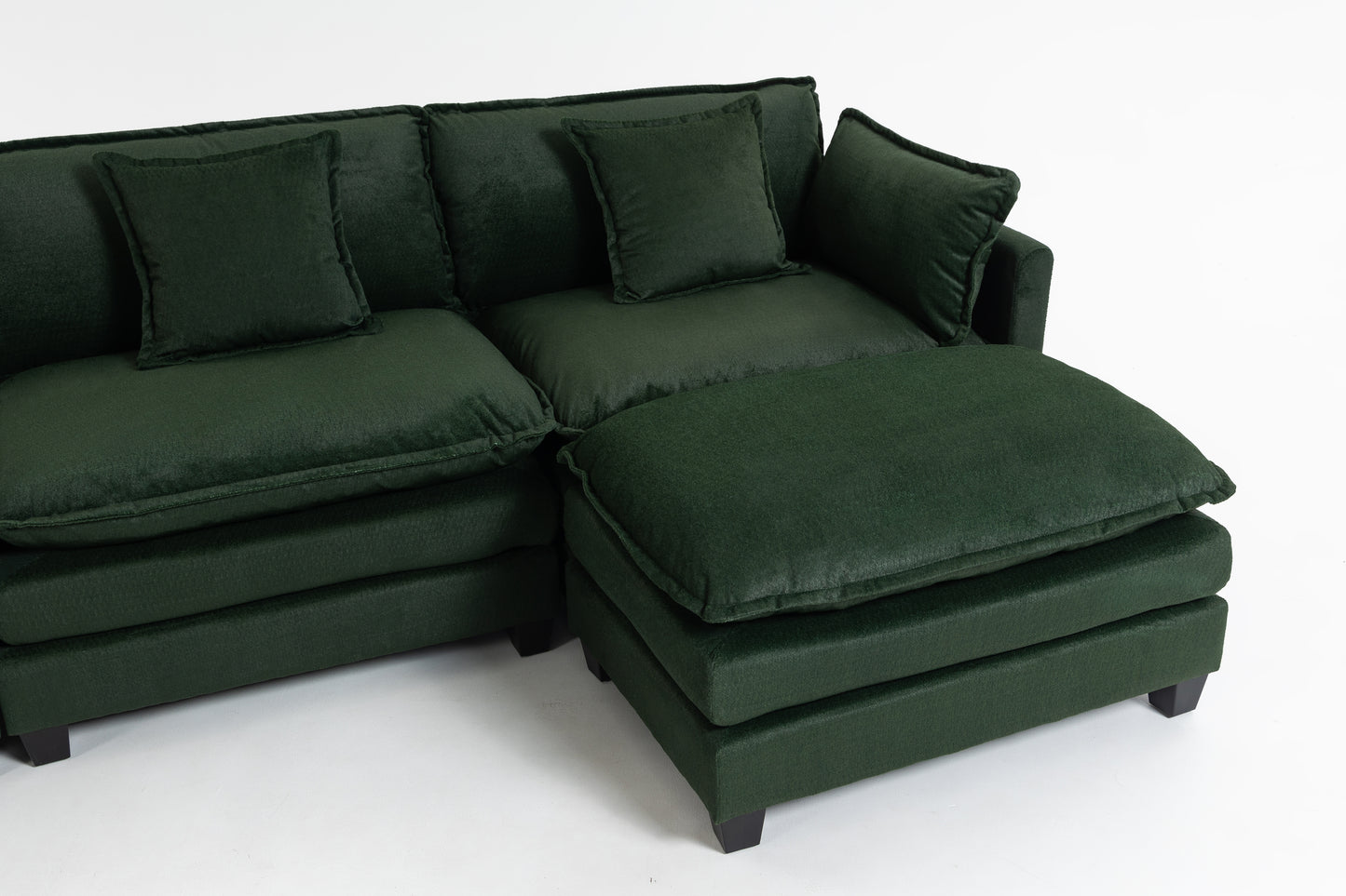 Modern 3-Seat Sectional Sofa with Ottoman - Antique Green