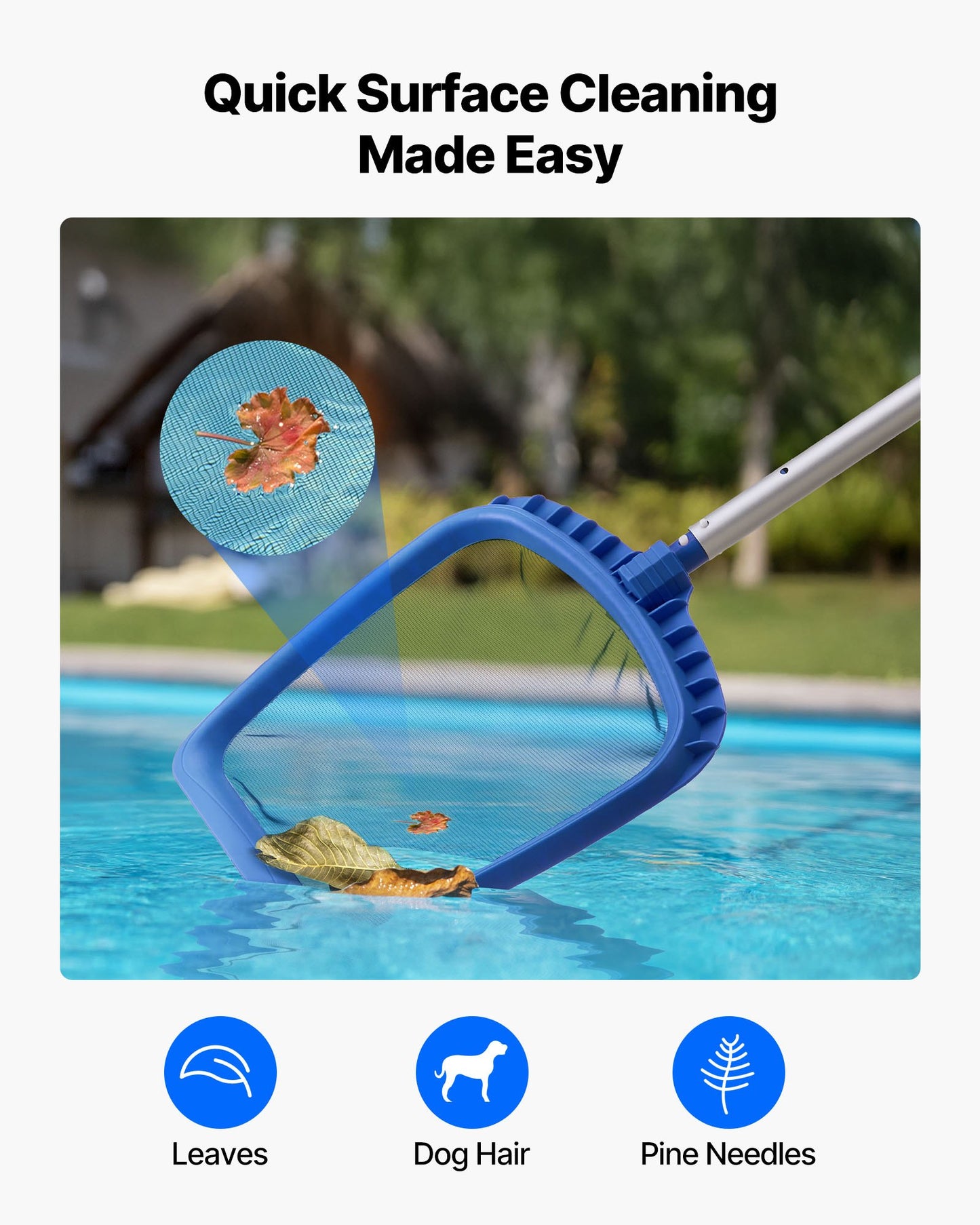 Swimming Pool Cleaning Kit with Leaf Skimmer Nets & Brush Heads - Blue