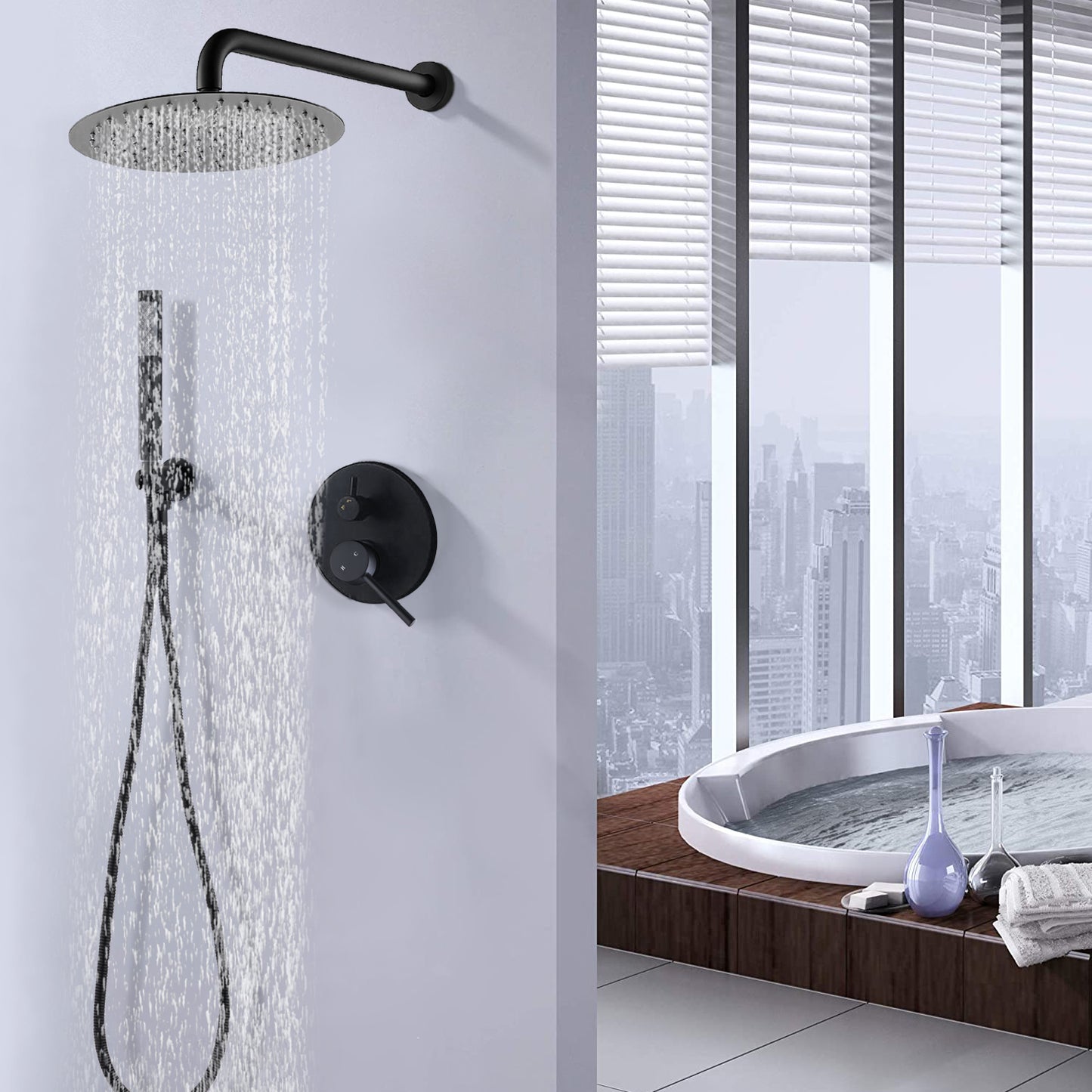 10" Matte Black Round Rain Shower Head & Handheld Set
